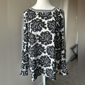 LOFT Paisley Print Women’s Long Sleeve Blouse. Size S. Black White beautiful!